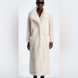 Nour Hammour Evita Long Luxurious Shearling Coat in Cloud